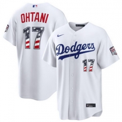 Men Los Angeles Dodgers  17 Shohei Ohtani White 250 Fourth of July Home Stadium Stitched Baseball Jersey