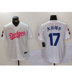 Men Los Angeles Dodgers 17 Shohei Ohtani White Pink Vin  26 Kobe Patch Stitched Baseball Jersey 3