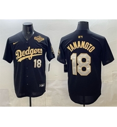 Men Los Angeles Dodgers 18 Yoshinobu Yamamoto Black Gold 2025 World Series Patch Limited Stitched Baseball Jersey