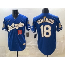Men Los Angeles Dodgers  18 Yoshinobu Yamamoto Royal 2026 Gold Collection 9x   B2B Champs Patch Stitched Baseball Jersey