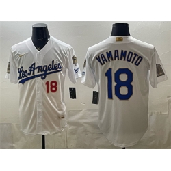 Men Los Angeles Dodgers  18 Yoshinobu Yamamoto White 2026 Gold Collection 9x   B2B Champs Patch Stitched Baseball Jersey