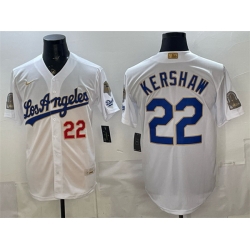 Men Los Angeles Dodgers  22 Clayton Kershaw White 2026 Gold Collection 9x   B2B Champs Patch Stitched Baseball Jersey