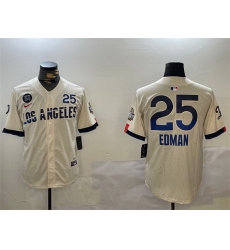 Men Los Angeles Dodgers 25 Tommy Edman Cream 2024 World Series With Fernando Memorial Patch City Connect Limited Stitched Baseball Jersey