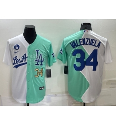 Men Los Angeles Dodgers 34 Fernando Valenzuela 2022 All Star White  Green Cool Base Stitched Baseball Jersey