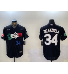 Men Los Angeles Dodgers 34 Toro Valenzuela Black Mexico 2024 World Series With No  34 Patch Cool Base Stitched Baseball Jersey 5