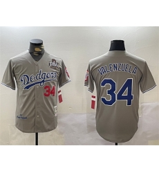 Men Los Angeles Dodgers 34 Toro Valenzuela Grey 2024 World Series 1981 Cooperstown Stitched Baseball Jersey