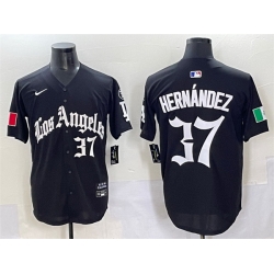 Men Los Angeles Dodgers 37 Teoscar Hernandez Black 2025 LA Gothic Style With Fernando Patch Vapor Premier Limited Stitched Baseball Jersey