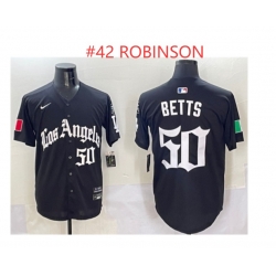 Men Los Angeles Dodgers 42 Robinson Black Mexico 2025 LA Gothic Style With Fernando Patch Vapor Premier Limited Stitched Baseball Jersey