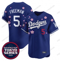 Men Los Angeles Dodgers 5 Freddie Freeman Blue 2025 Tokyo Series Limited Stitched Baseball Jersey