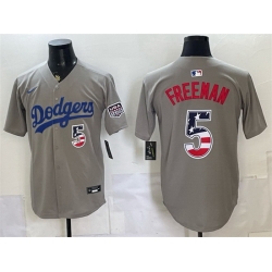 Men Los Angeles Dodgers  5 Freddie Freeman Grey 250 Fourth of July Road Stitched Baseball Jersey