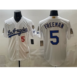 Men Los Angeles Dodgers  5 Freddie Freeman White 2026 Gold Collection 9x   B2B Champs Patch Stitched Baseball Jersey