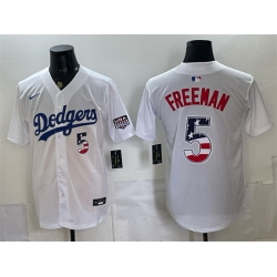 Men Los Angeles Dodgers  5 Freddie Freeman White 250 Fourth of July Home Stitched Baseball Jersey