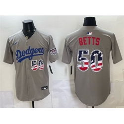 Men Los Angeles Dodgers  50 Mookie Betts Grey 250 Fourth of July Road Stitched Baseball Jersey