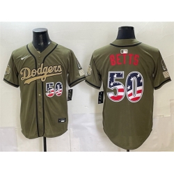 Men Los Angeles Dodgers  50 Mookie Betts Olive 2026 Armed Forces Day 250 Fourth of July Stitched Baseball Jersey
