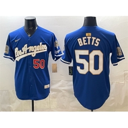 Men Los Angeles Dodgers  50 Mookie Betts Royal 2026 Gold Collection 9x   B2B Champs Patch Stitched Baseball Jersey