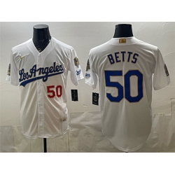 Men Los Angeles Dodgers  50 Mookie Betts White 2026 Gold Collection 9x   B2B Champs Patch Stitched Baseball Jersey