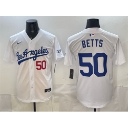 Men Los Angeles Dodgers  50 Mookie Betts White Alternate Stadium Stitched Baseball Jersey