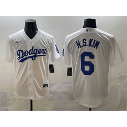 Men Los Angeles Dodgers 6 H S Kim White Cool Base Stitched Baseball Jersey