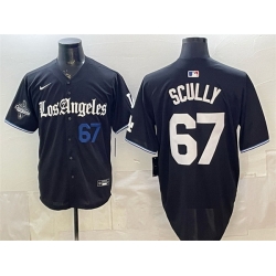 Men Los Angeles Dodgers  67 Vin Scully Black 2025 World Series Champions Patch  Gothic Edition  Vapor Premier Limited Stitched Baseball Jersey
