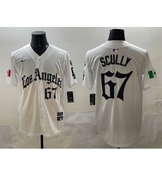 Men Los Angeles Dodgers 67 Vin Scully White Mexico 2025 LA Gothic Style With Fernando Patch Vapor Premier Limited Stitched Baseball Jersey