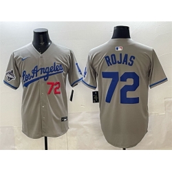 Men Los Angeles Dodgers 72 Miguel Rojas Grey 2025 World Series Champions Patch Limited Stitched Baseball Jersey