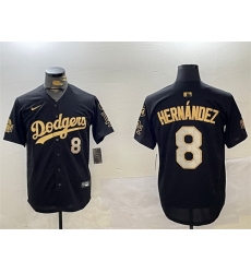 Men Los Angeles Dodgers 8 Enrique Hernandez Black Gold 2024 World Series With Fernando Memorial Patch Limited Stitched Baseball Jersey