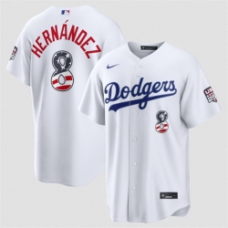 Men Los Angeles Dodgers  8 Enrique Hernandez White USA 250 Fourth of July Home Stitched Baseball Jersey