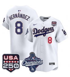 Men Los Angeles Dodgers 8 Kike Hernandez White 2025 World Series Champions 250 America Patch Stitched Baseball Jersey