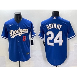 Men Los Angeles Dodgers Front 8 Back 24 Kobe Bryant Blue Gold Cool Base Stitched Jersey
