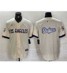 Men Los Angeles Dodgers Team Big Logo Cream Stitched Baseball Jersey