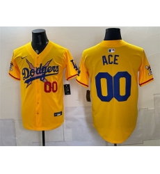 Men Los Angeles Dodgers x One Piece  00 Ace Yellow Vapor Premier Limited Stitched Baseball Jersey