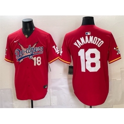 Men Los Angeles Dodgers x One Piece  18 Yoshinobu Yamamoto Red Vapor Premier Limited Stitched Baseball Jersey