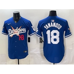 Men Los Angeles Dodgers x One Piece  18 Yoshinobu Yamamoto Royal Vapor Premier Limited Stitched Baseball Jersey