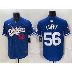 Men Los Angeles Dodgers x One Piece  56 Luffy Royal Vapor Premier Limited Stitched Baseball Jersey