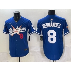 Men Los Angeles Dodgers x One Piece  8 Enrique Hernandez Royal Vapor Premier Limited Stitched Baseball Jersey