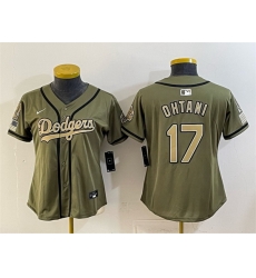 Women Los Angeles Dodgers 17 Shohei Ohtani Olive 2026 Armed Forces Day Stitched Baseball Jersey Women Los Angeles Dodgers 17 Shohei Ohtani Olive 2026 Armed Forces Day Stitched Baseball Jersey