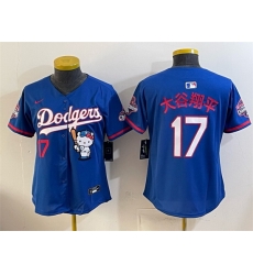 Women Los Angeles Dodgers 17 Shohei Ohtani Royal Hello Kitty Night 2025 World Series Champions Patch Stitched Baseball Jersey Women Los Angeles Dodgers 17 Shohei Ohtani Royal Hello Kitty Night 2025 World Series Champions Patch Stitched Baseball Jersey