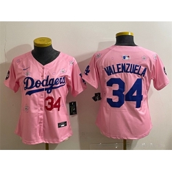 Women Los Angeles Dodgers 34 Fernando Valenzuela Pink 2025 Tokyo Series Limited Stitched Baseball Jersey