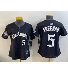 Women Los Angeles Dodgers 5 Freddie Freeman Black 2025 World Series Champions LA Gothic Edition Limited Stitched Baseball Jersey 