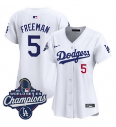 Women Los Angeles Dodgers 5 Freddie Freeman White 2025 World Series Champions Home Cool Base Stitched Baseball Jersey 