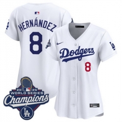 Women Los Angeles Dodgers 8 Enrique Hernandez White 2025 World Series Champions Home Cool Base Stitched Baseball Jersey 