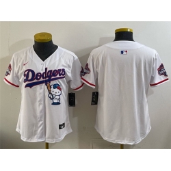 Women Los Angeles Dodgers Blank White Hello Kitty Night 2025 World Series Champions Patch Stitched Baseball Jersey  