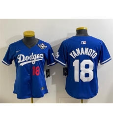 Youth Los Angeles Dodgers 18 Yoshinobu Yamamoto Royal 2025 World Series Patch Limited Stitched Baseball Jersey