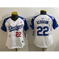 Youth Los Angeles Dodgers 22 Clayton Kershaw White Royal 2025 Tokyo Series Limited Stitched Baseball Jersey