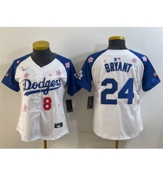 Youth Los Angeles Dodgers Front 8 Back 24 Kobe Bryant White Royal 2025 Tokyo Series Limited Stitched Baseball Jersey