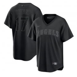 Men Los Angeles Angels 17 Shohei Ohtani Black Pitch Black Fashion Replica Stitched Jersey