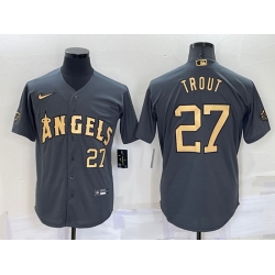 Men Los Angeles Angels 27 Mike Trout 2022 All Star Charcoal Cool Base Stitched Jersey