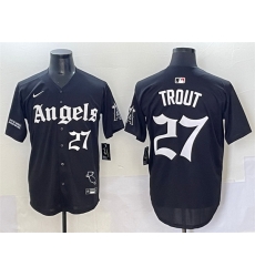 Men Los Angeles Angels 27 Mike Trout Black  27Gothic Halo Edition 27 Vapor Limited Stitched Baseball Jersey