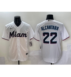 Men Miami Marlins 22 Sandy Alcantara White Cool Base Stitched Jersey Men Miami Marlins 22 Sandy Alcantara White Cool Base Stitched Jersey