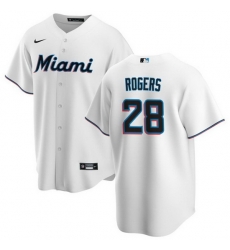 Men Miami Marlins 28 Trevor Rogers White Cool Base Stitched Baseball Jersey